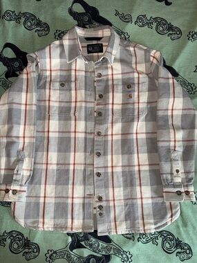 NWOT Carhartt Gray, Cream & Red Plaid Work Shirt Jacket